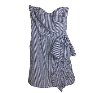 JUDITH MARCH Strapless Dress SeerSucker Stripe Blue Bow Preppy Summer Size Small